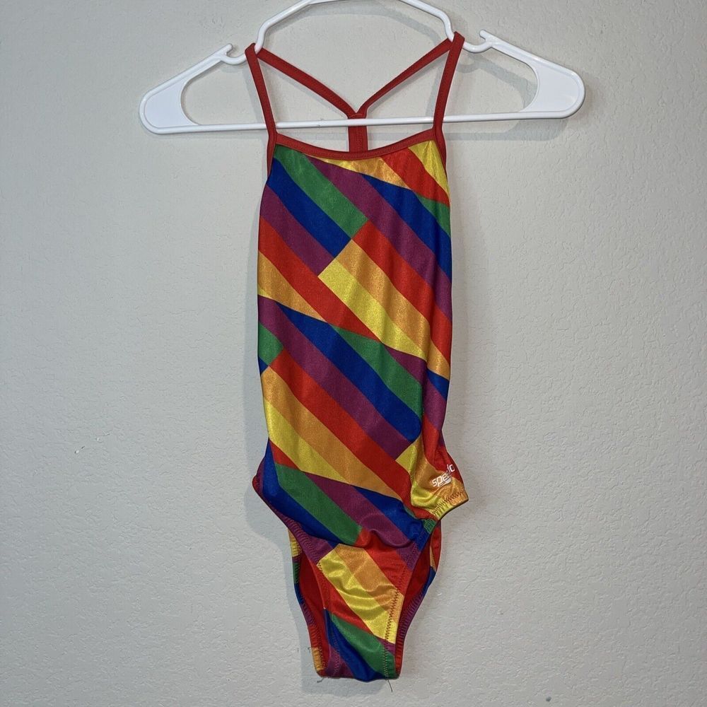 Speedo Youth Size Medium 24 Colorful One piece Open Back Bathing Suit